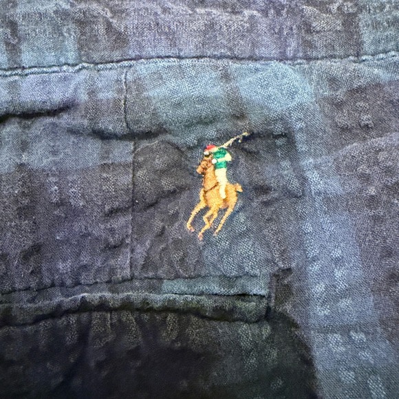 Polo Ralph Lauren Mens 50 Plaid Seersucker Shorts Stretch Classic Fit Navy Green - Picture 9 of 9